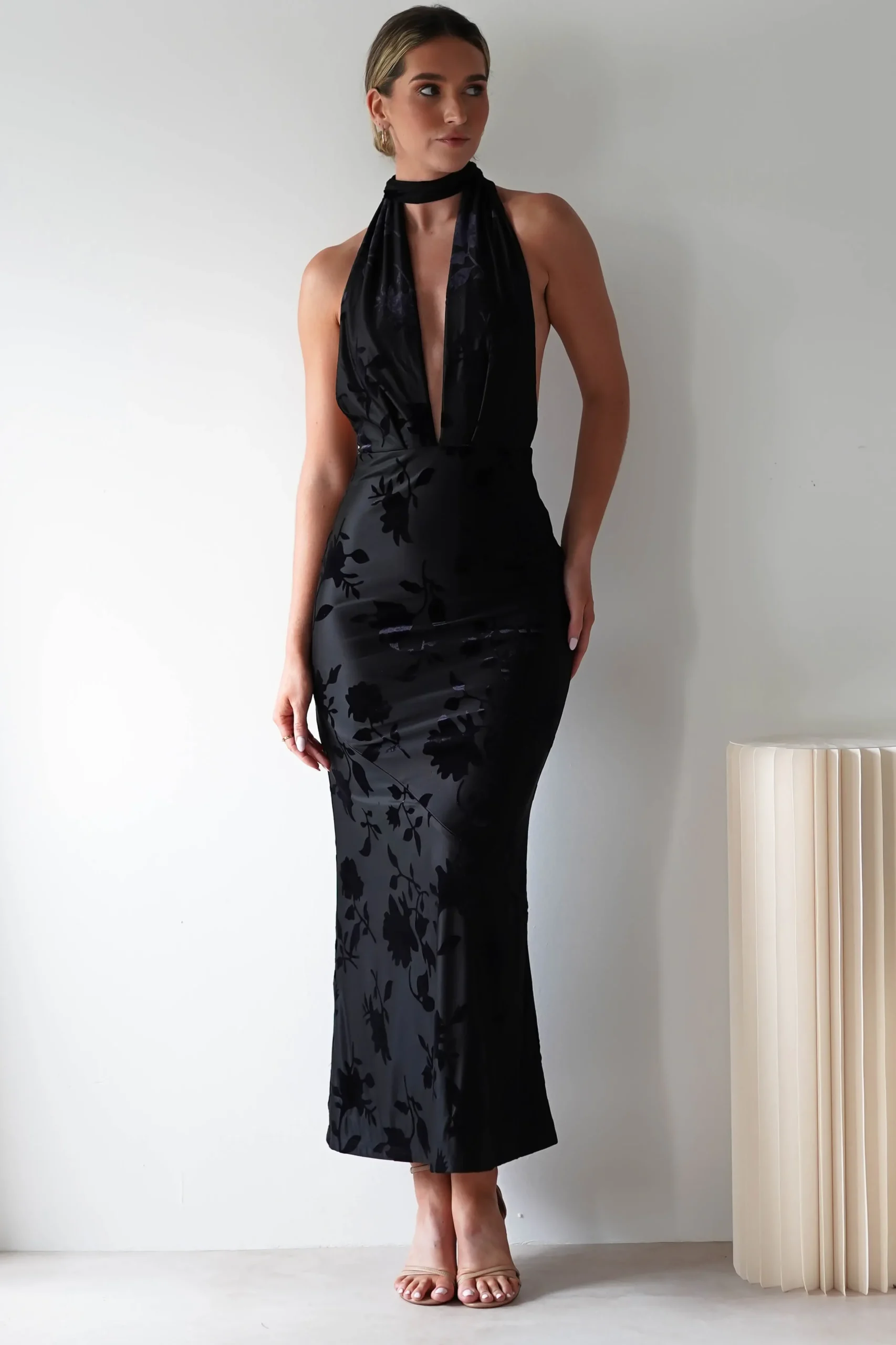 Sale Tara Floral Jacquard Maxi Dress | Black Lange Kleider|Maxikleider