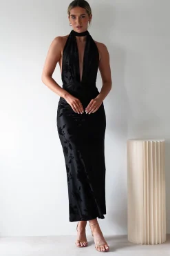 Sale Tara Floral Jacquard Maxi Dress | Black Lange Kleider|Maxikleider