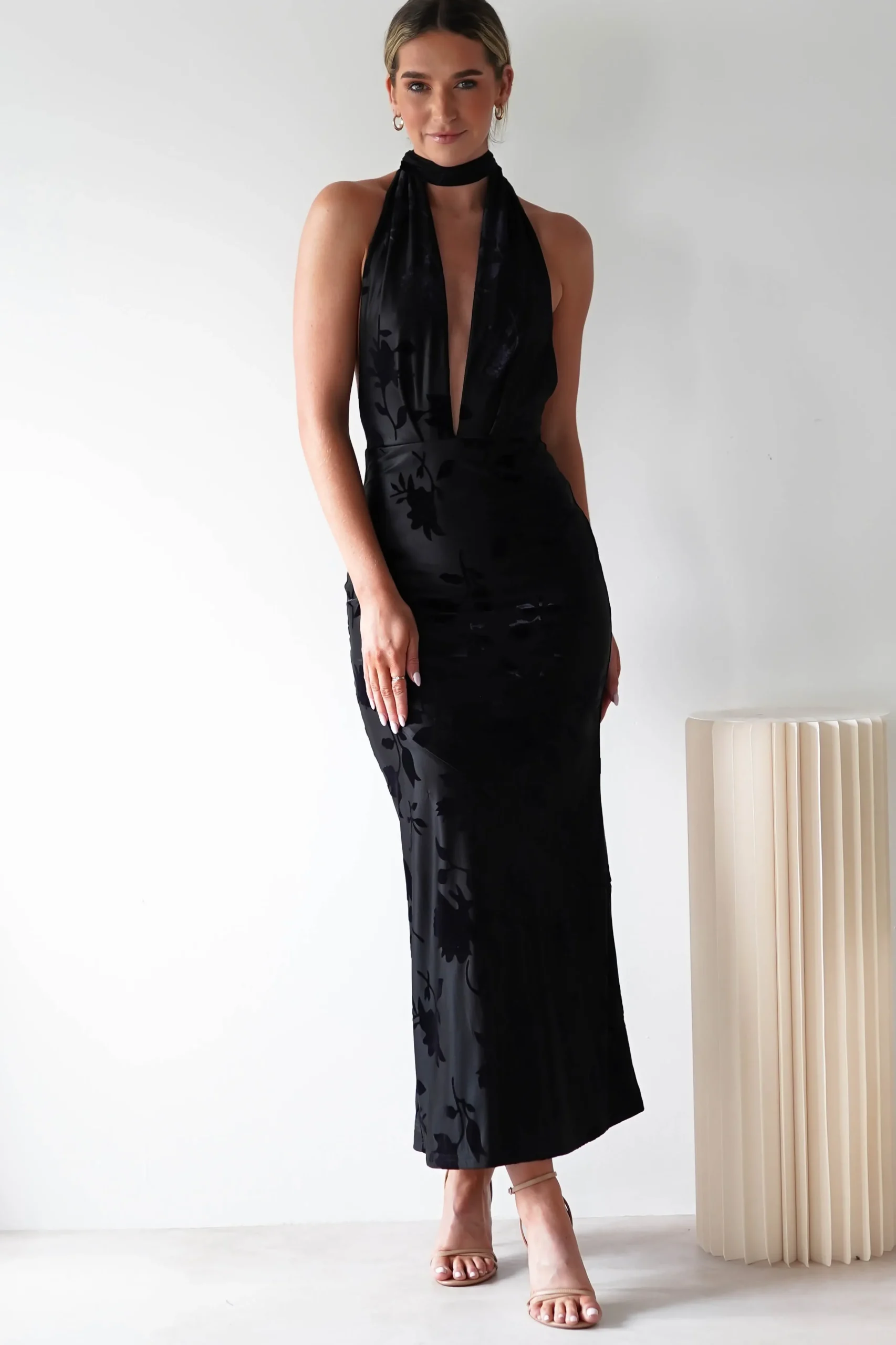 Sale Tara Floral Jacquard Maxi Dress | Black Lange Kleider|Maxikleider