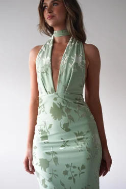 Fashion Tara Floral Jacquard Maxi Dress | Light Green Mittellange Kleider|Midi-kleider