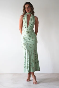 Fashion Tara Floral Jacquard Maxi Dress | Light Green Mittellange Kleider|Midi-kleider