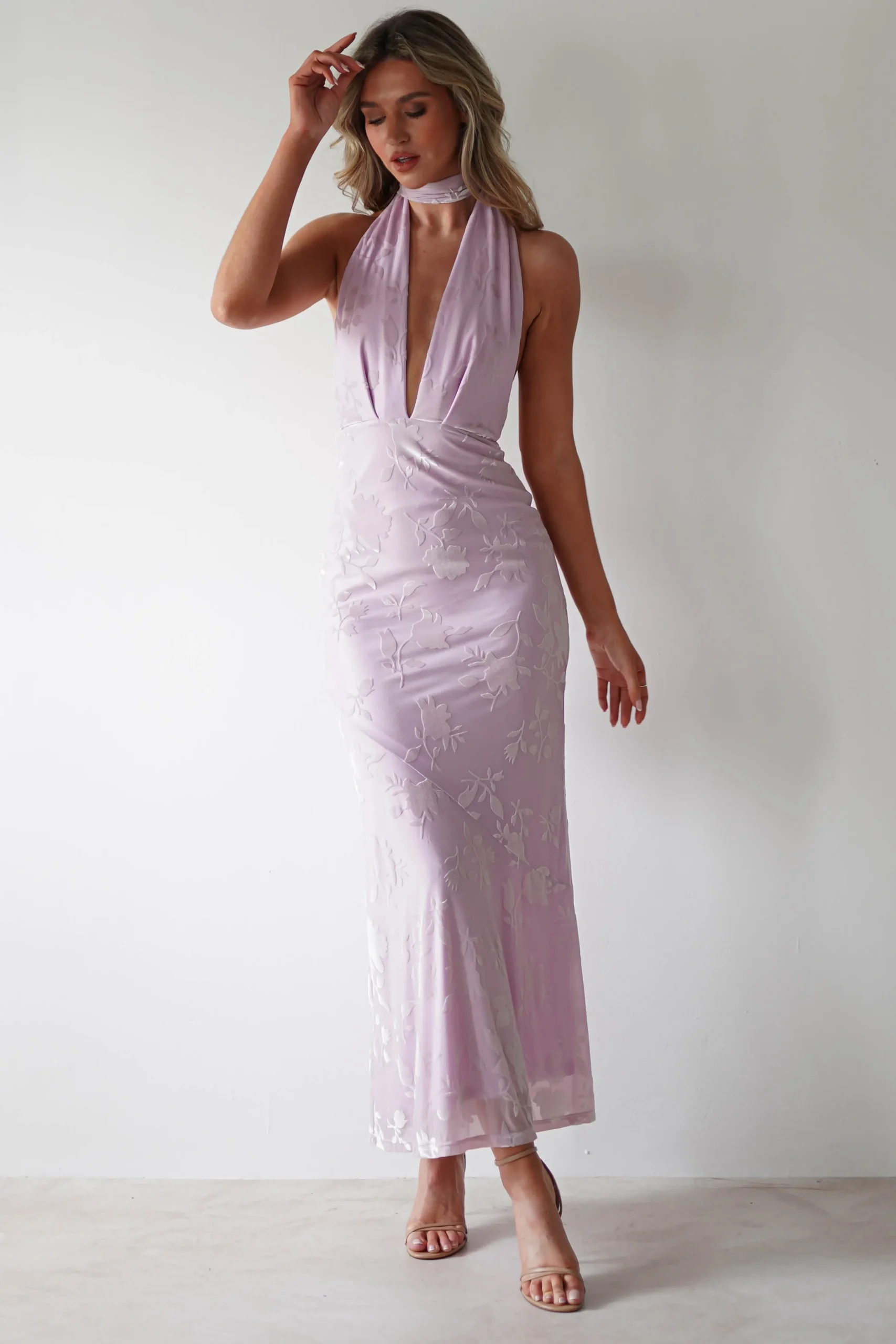Fashion Tara Floral Jacquard Maxi Dress | Light Lilac Lange Kleider|Maxikleider