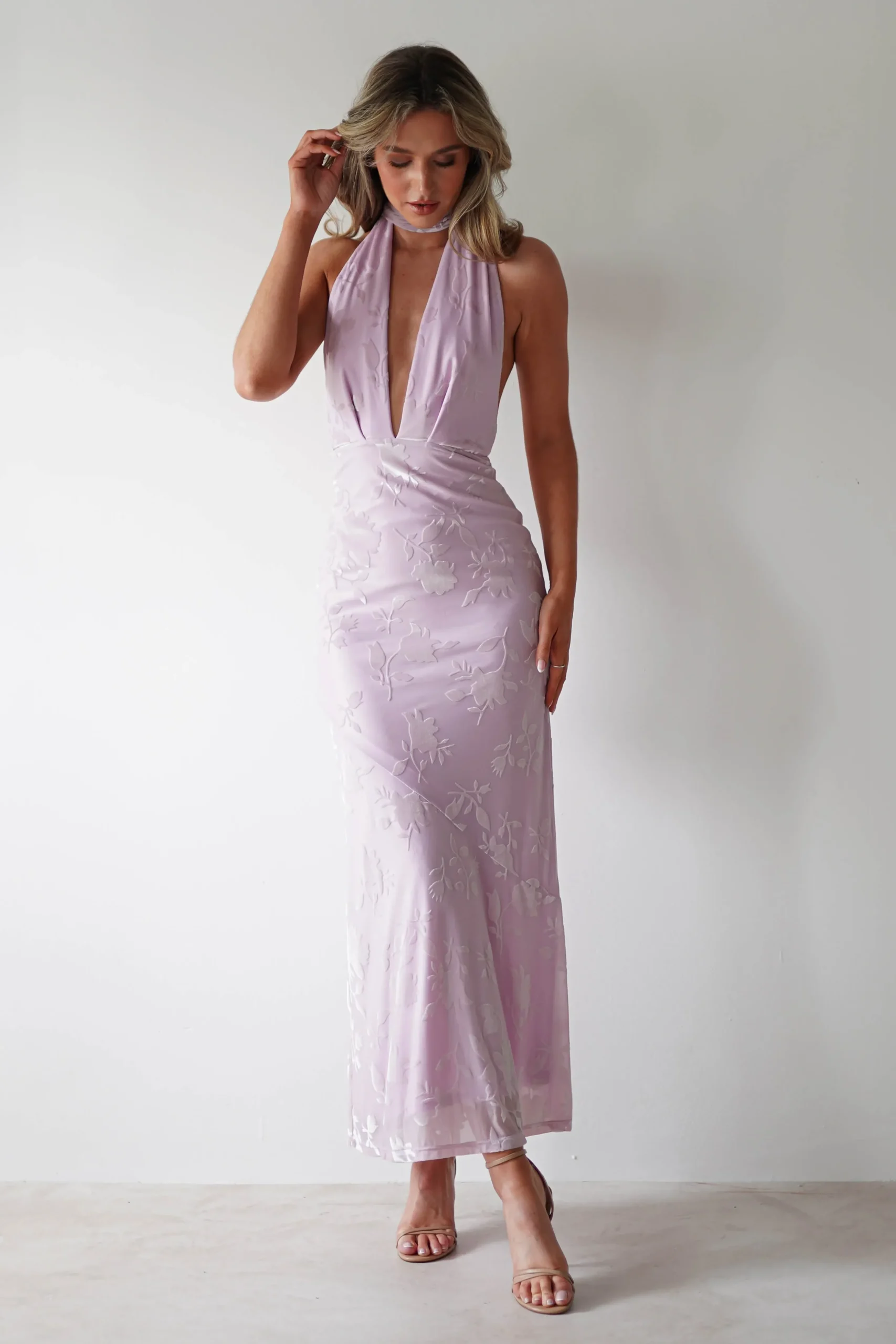 Fashion Tara Floral Jacquard Maxi Dress | Light Lilac Lange Kleider|Maxikleider