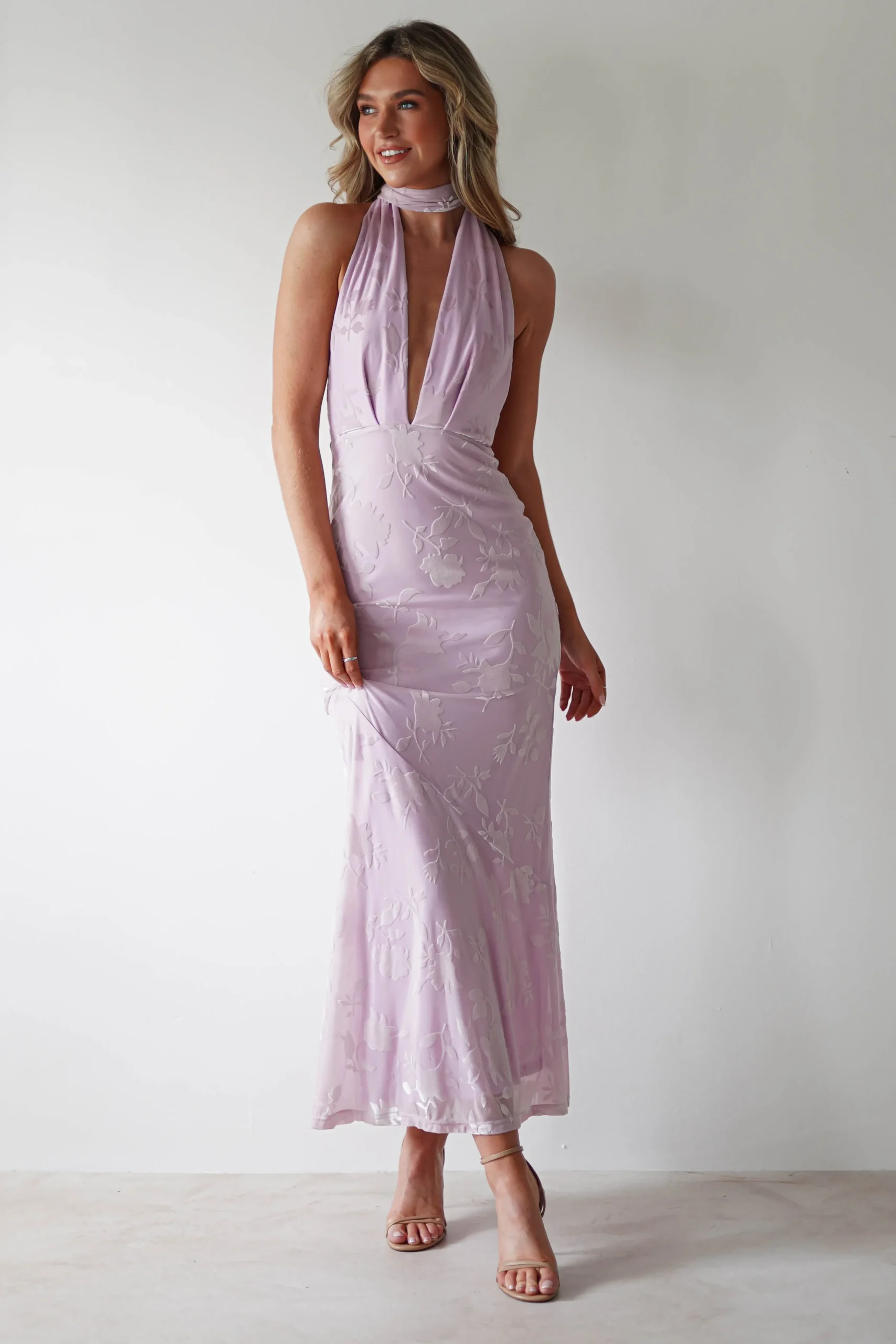 Fashion Tara Floral Jacquard Maxi Dress | Light Lilac Lange Kleider|Maxikleider