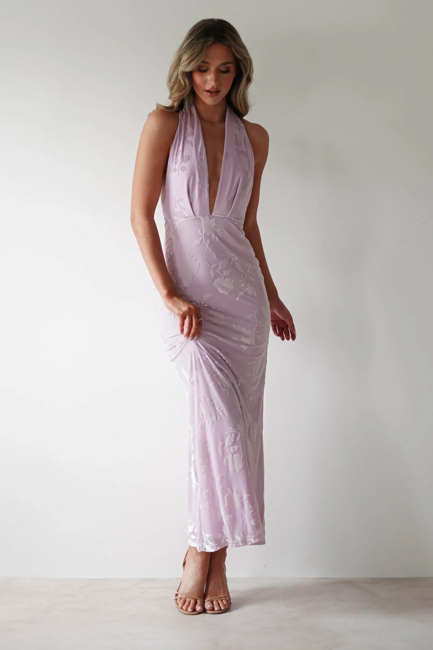 Fashion Tara Floral Jacquard Maxi Dress | Light Lilac Lange Kleider|Maxikleider