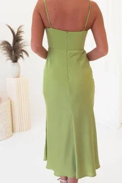 Sale Tegan Satin Midi Dress | Lime Mittellange Kleider|Midi-kleider