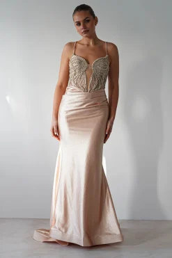 Outlet The Butterfly Embellished Bodycon Gown | Gold Sommerkleider|Sommerkleider