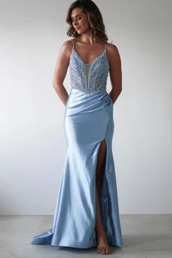 Online Tiah Glitter Embellished Gown | Blue Sommerkleider|Sommerkleider