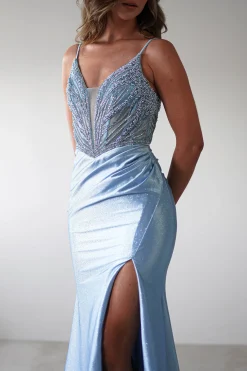 Online Tiah Glitter Embellished Gown | Blue Sommerkleider|Sommerkleider