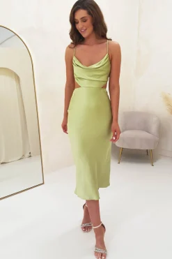 Outlet Tilda Soft Satin Midi Dress | Lime Mittellange Kleider|Midi-kleider