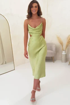 Outlet Tilda Soft Satin Midi Dress | Lime Mittellange Kleider|Midi-kleider