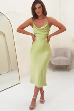 Outlet Tilda Soft Satin Midi Dress | Lime Mittellange Kleider|Midi-kleider