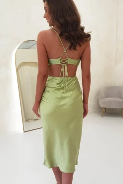 Outlet Tilda Soft Satin Midi Dress | Lime Mittellange Kleider|Midi-kleider