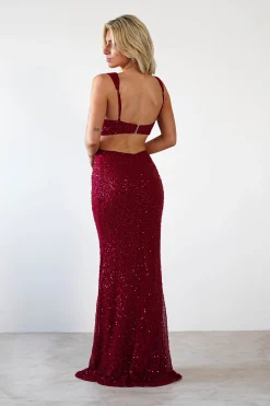 Fashion Tora Cut Out Sequin Maxi Dress | Dark Red Lange Kleider|Maxikleider