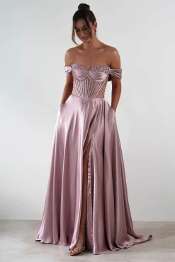 Clearance Tullie Satin A-Line Maxi Dress | Mauve Lange Kleider|Maxikleider