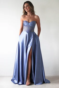 Discount Tullie Satin A-Line Maxi Dress | Smokey Blue Lange Kleider|Maxikleider