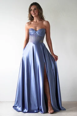 Discount Tullie Satin A-Line Maxi Dress | Smokey Blue Lange Kleider|Maxikleider