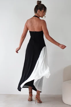 Sale Unika Halterneck Maxi Dress | Black/White Kleider Für Besondere Anlässe|Lange Kleider