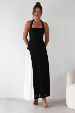 Sale Unika Halterneck Maxi Dress | Black/White Kleider Für Besondere Anlässe|Lange Kleider