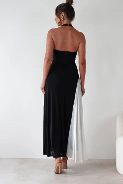 Sale Unika Halterneck Maxi Dress | Black/White Kleider Für Besondere Anlässe|Lange Kleider