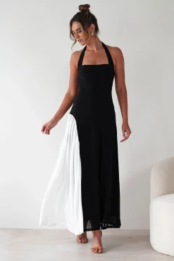 Sale Unika Halterneck Maxi Dress | Black/White Kleider Für Besondere Anlässe|Lange Kleider
