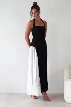 Sale Unika Halterneck Maxi Dress | Black/White Kleider Für Besondere Anlässe|Lange Kleider