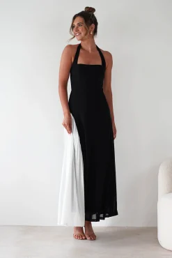 Sale Unika Halterneck Maxi Dress | Black/White Kleider Für Besondere Anlässe|Lange Kleider