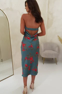 Clearance Valencia Floral Print Strapless Midi Dress | Teal Print Mittellange Kleider|Midi-kleider