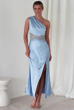 Outlet Valentina Soft Satin Maxi Dress | Blue Lange Kleider|Maxikleider