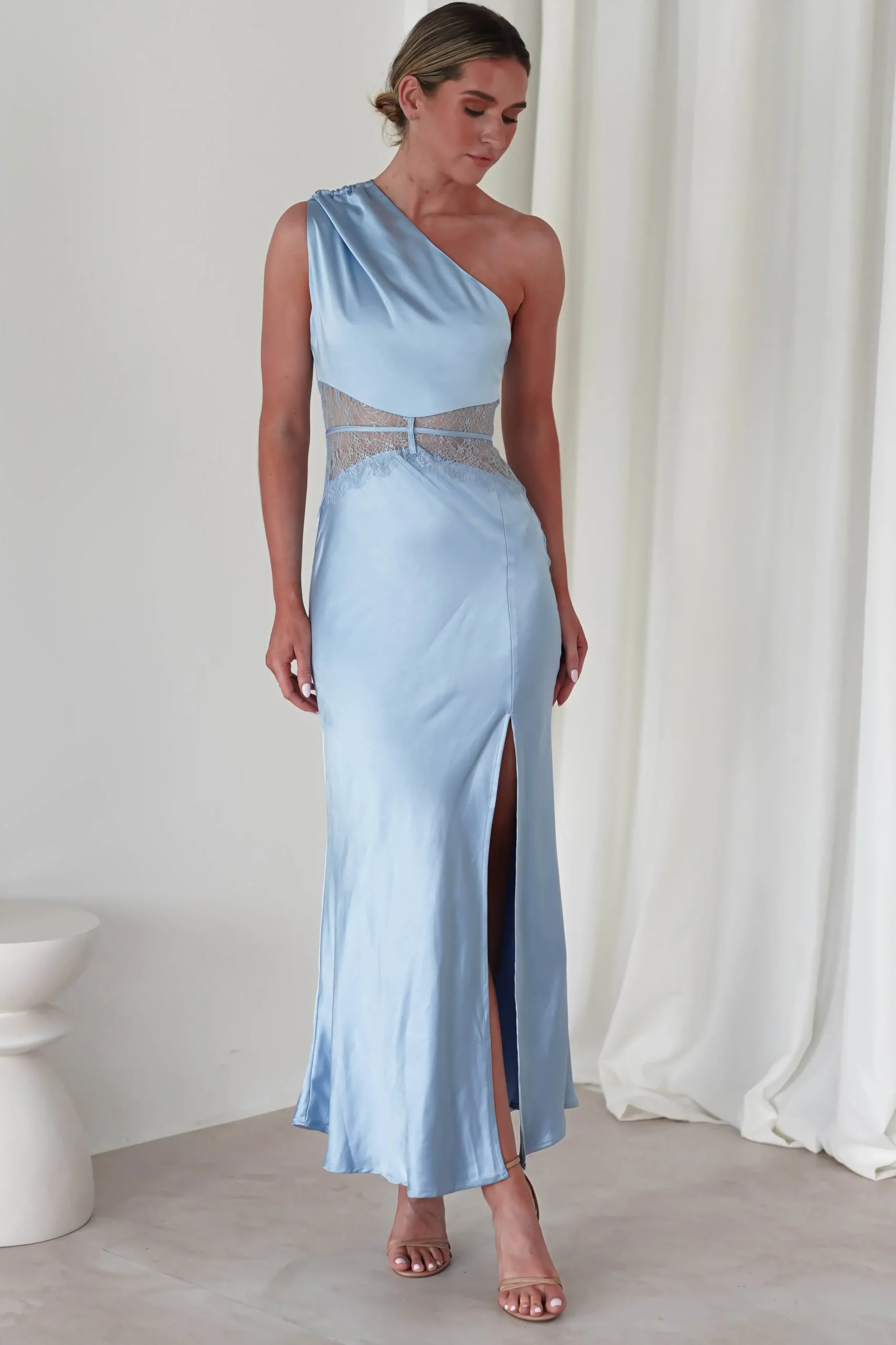 Outlet Valentina Soft Satin Maxi Dress | Blue Lange Kleider|Maxikleider