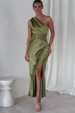 Hot Valentina Soft Satin Maxi Dress | Olive Lange Kleider|Maxikleider