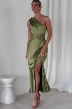 Hot Valentina Soft Satin Maxi Dress | Olive Lange Kleider|Maxikleider