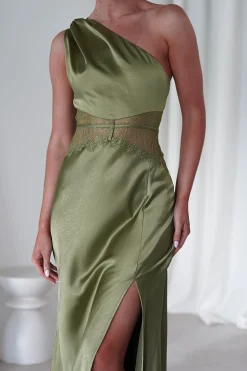 Hot Valentina Soft Satin Maxi Dress | Olive Lange Kleider|Maxikleider