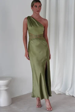 Hot Valentina Soft Satin Maxi Dress | Olive Lange Kleider|Maxikleider