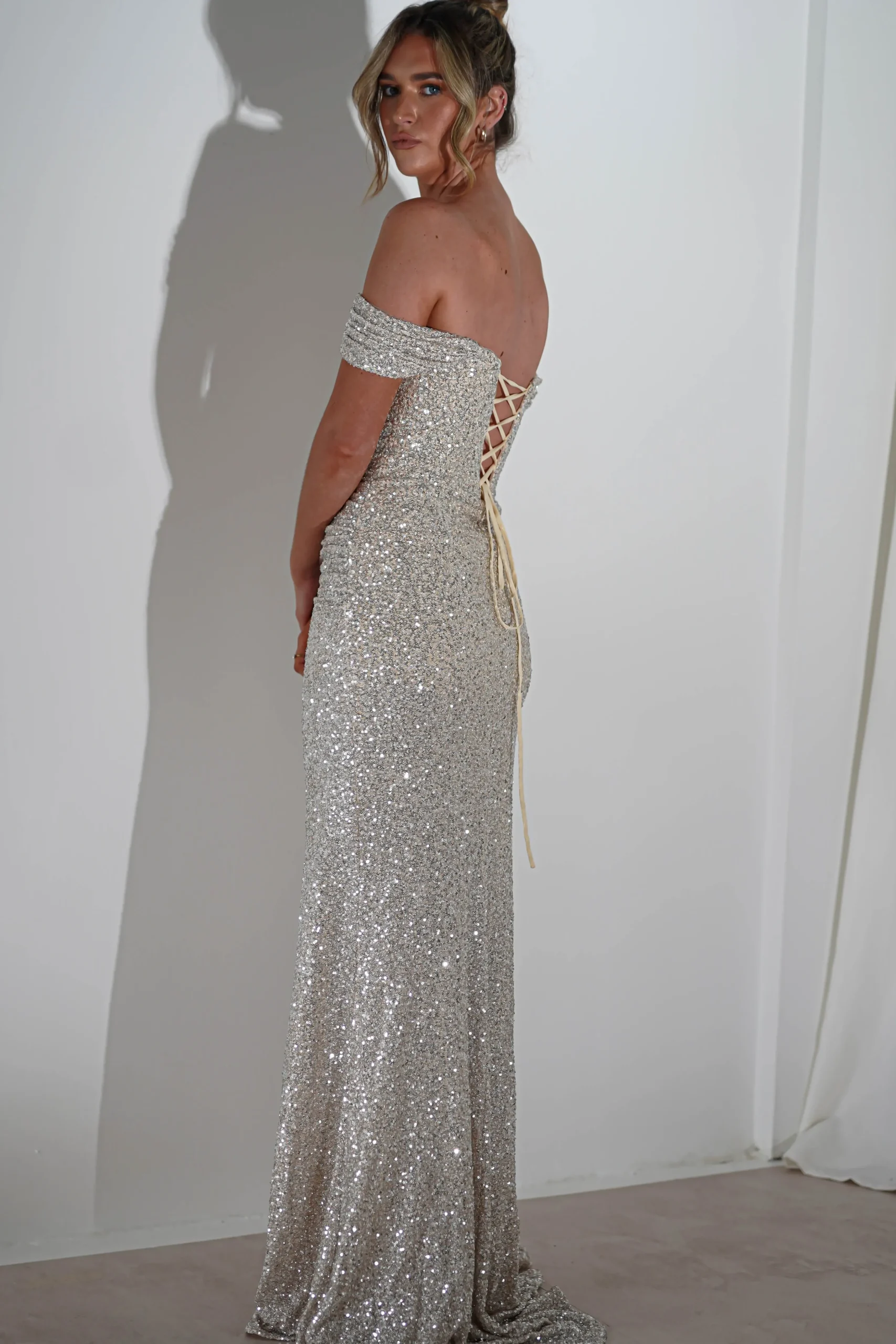 Sale Vilma Sequin Mermaid Gown | Silver/Champange Sommerkleider|Sommerkleider