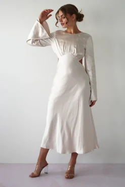 Outlet Vivian Long Sleeve Midi Dress | Champagne Mittellange Kleider|Midi-kleider