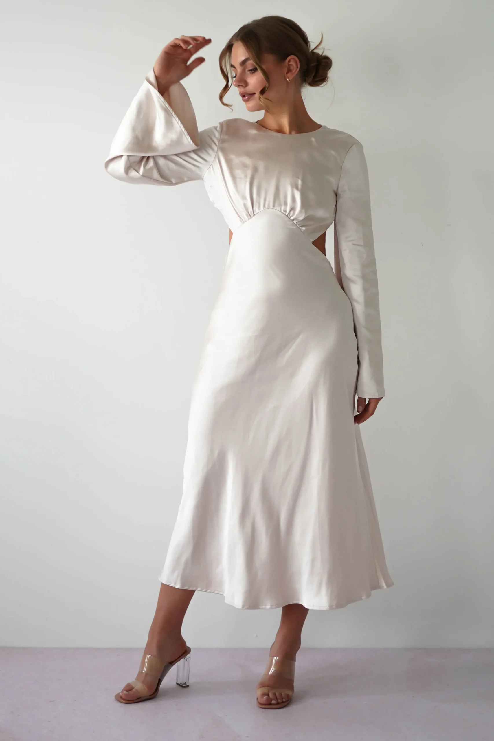 Outlet Vivian Long Sleeve Midi Dress | Champagne Mittellange Kleider|Midi-kleider