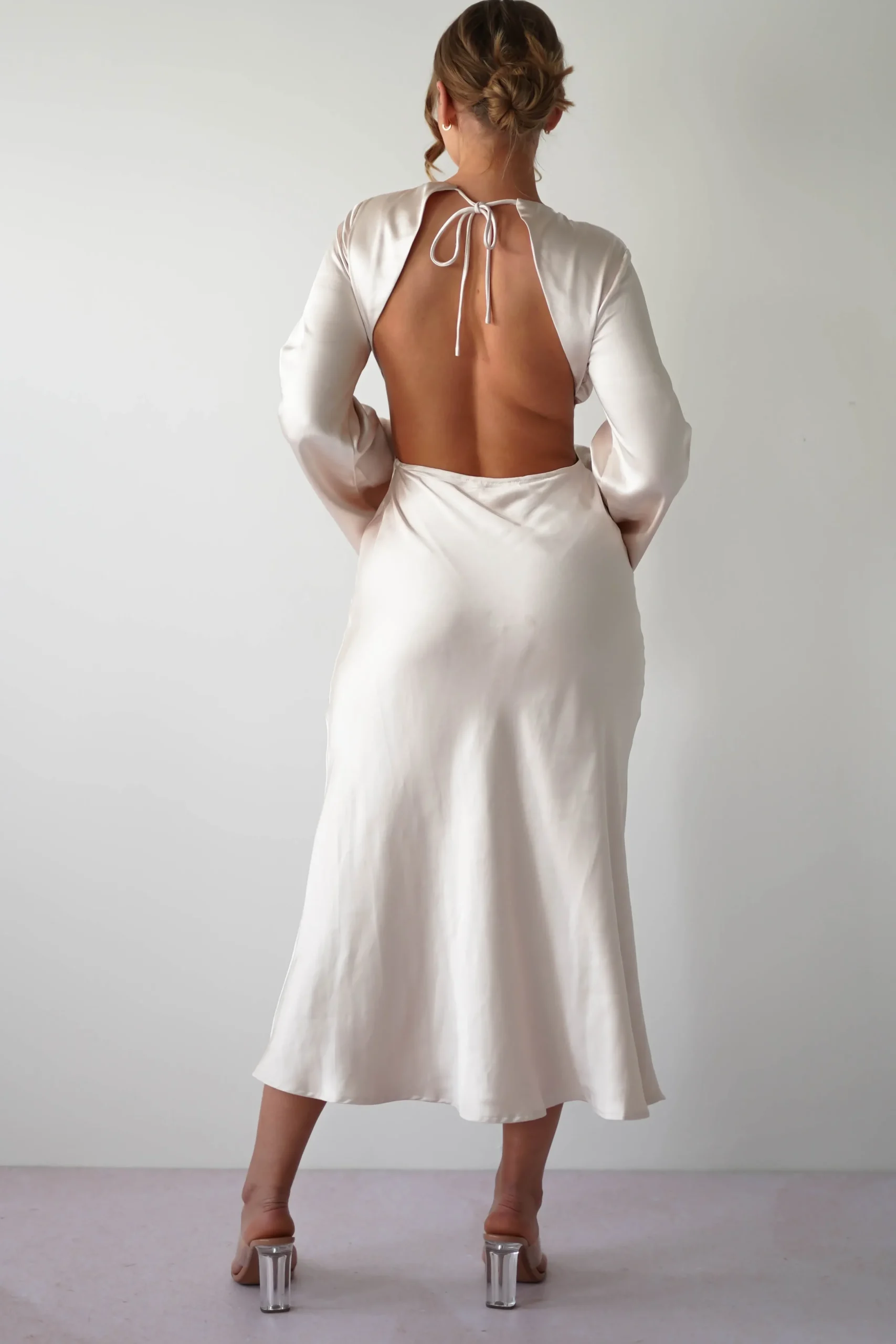 Outlet Vivian Long Sleeve Midi Dress | Champagne Mittellange Kleider|Midi-kleider