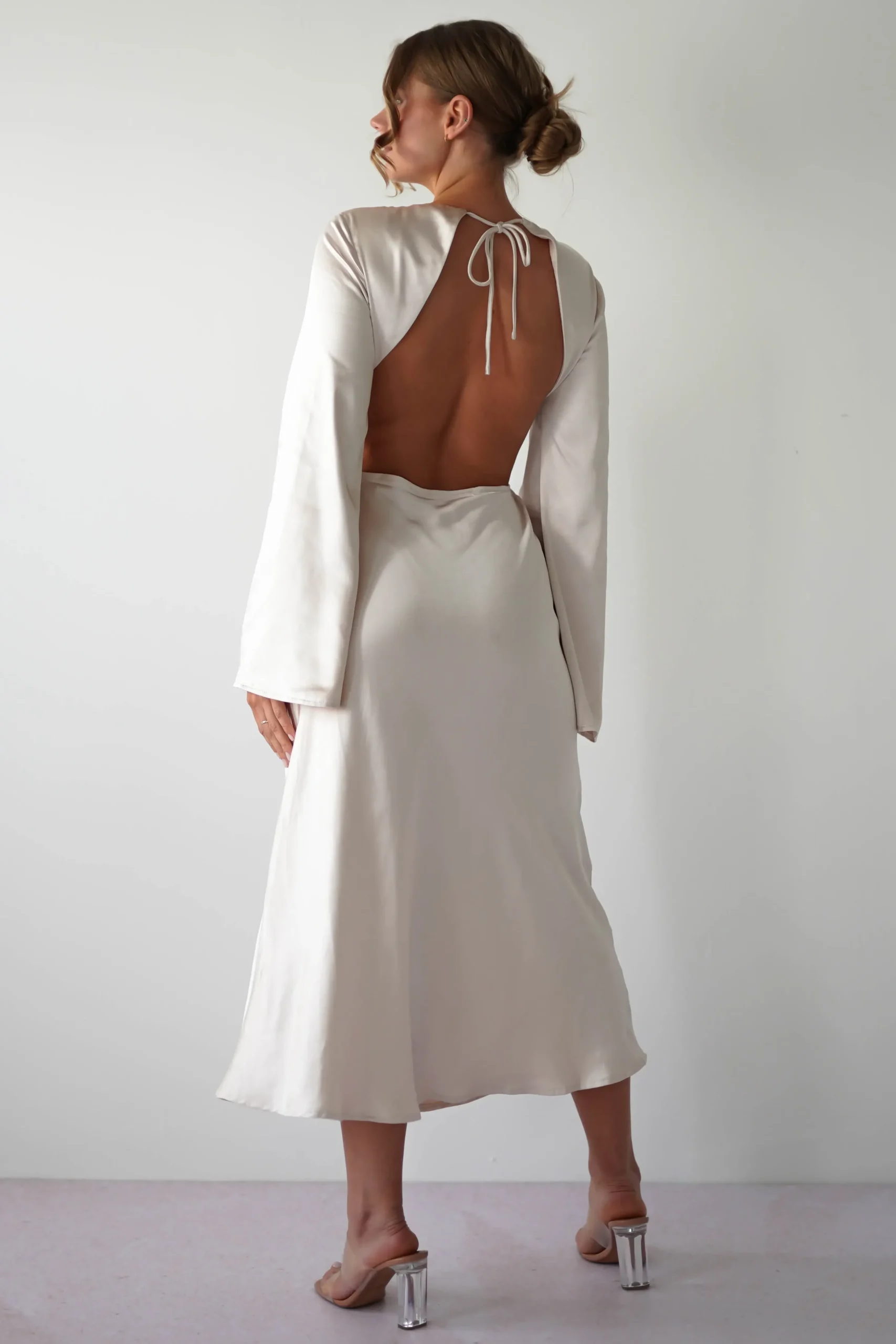 Outlet Vivian Long Sleeve Midi Dress | Champagne Mittellange Kleider|Midi-kleider