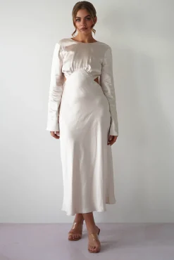 Outlet Vivian Long Sleeve Midi Dress | Champagne Mittellange Kleider|Midi-kleider