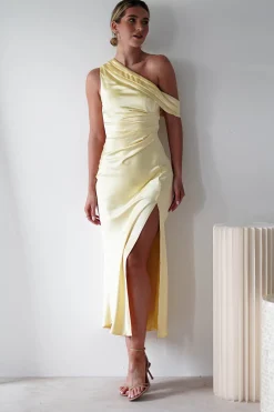 New Zeila Soft Satin Maxi Dress | Yellow Lange Kleider|Maxikleider
