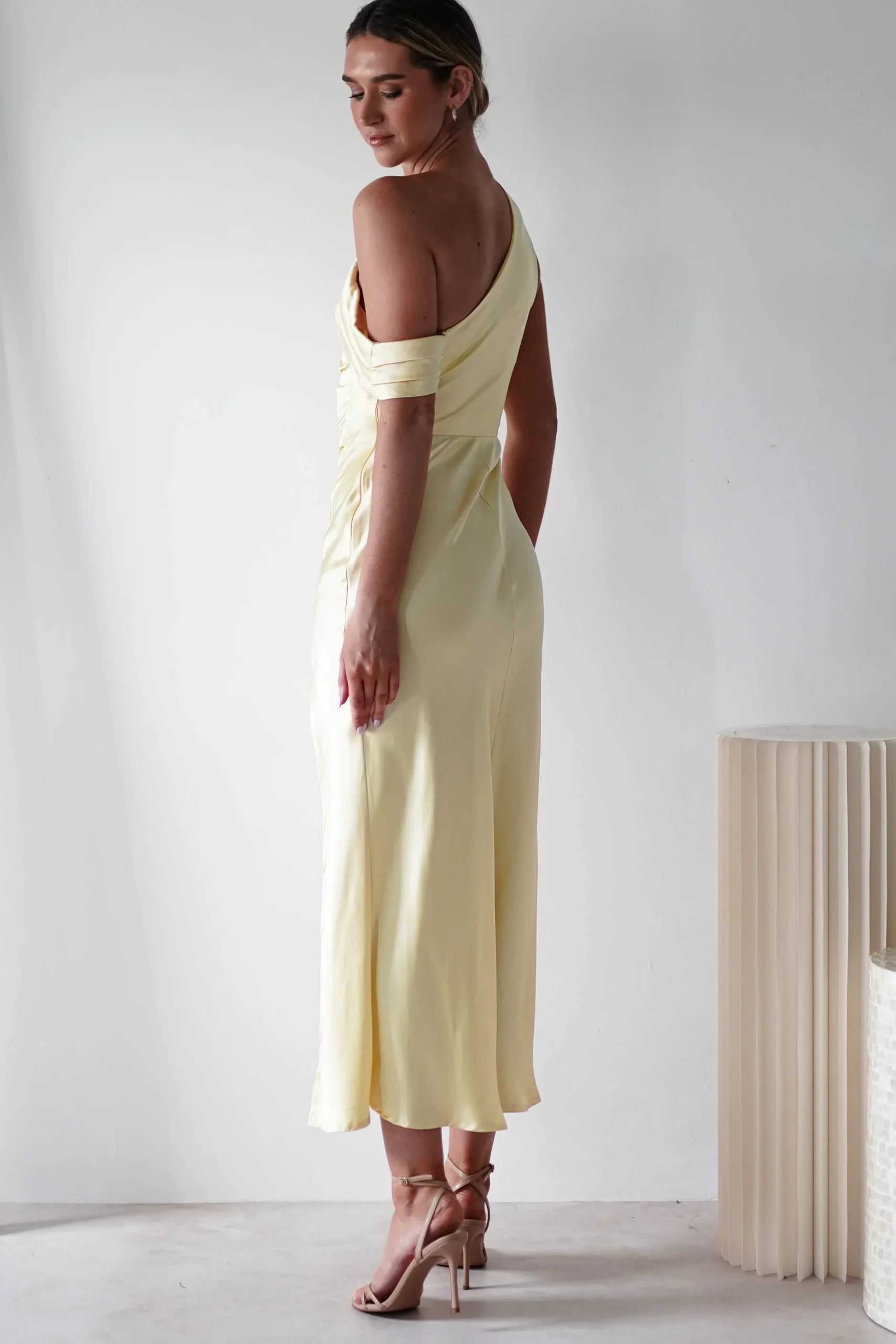 New Zeila Soft Satin Maxi Dress | Yellow Lange Kleider|Maxikleider